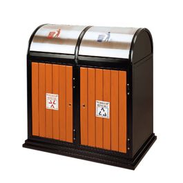 Thùng rác gỗ 2 ngăn khung thép nắp lật
